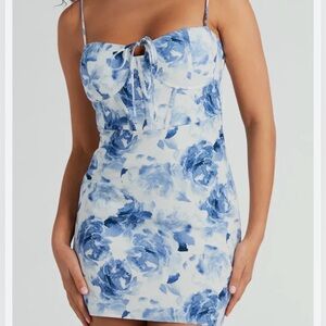 Windsor White & Blue Floral Bustier Dress, size medium
